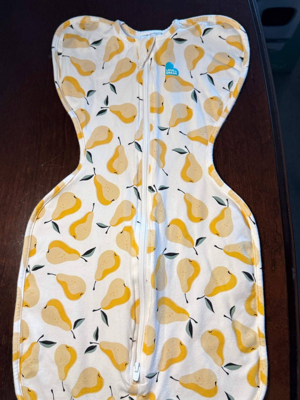 Loveydove Pear Print Baby Swaddle in Yellow & Green